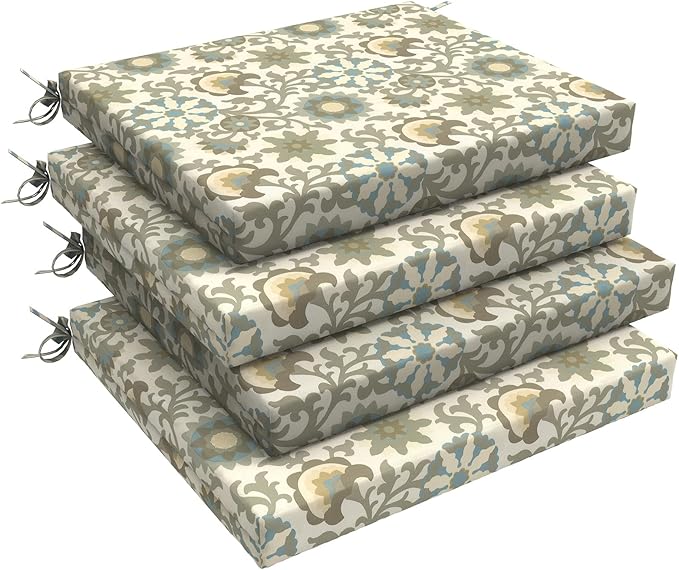 LVTXIII Outdoor Chair Cushions 18.5"x16"x2" Pack of 4, Water-Repellent Square Corner Memory Foam Seat Cushions with Ties for Garden Patio Furniture, Floral Symphony‌