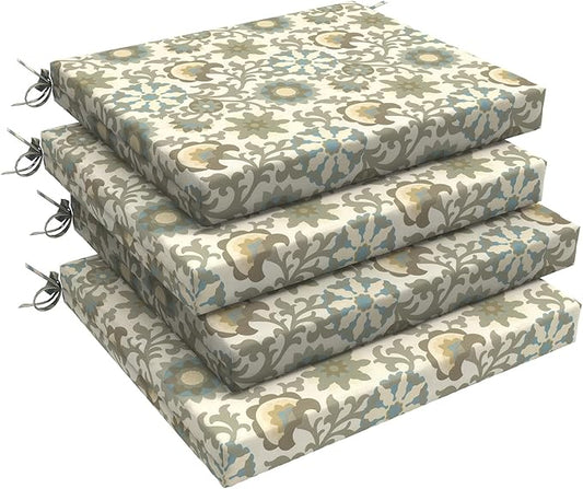 LVTXIII Outdoor Chair Cushions 18.5"x16"x2" Pack of 4, Water-Repellent Square Corner Memory Foam Seat Cushions with Ties for Garden Patio Furniture, Floral Symphony‌