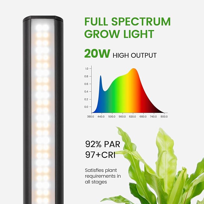 Grow Lights for Indoor Plants,20W 169 LED Full Spectrum with Timer, Hanging Plant Growing Light with Dimmable On/Off Switch,16.8in Height Standing Vertical Lamp for Seed Starting Growth