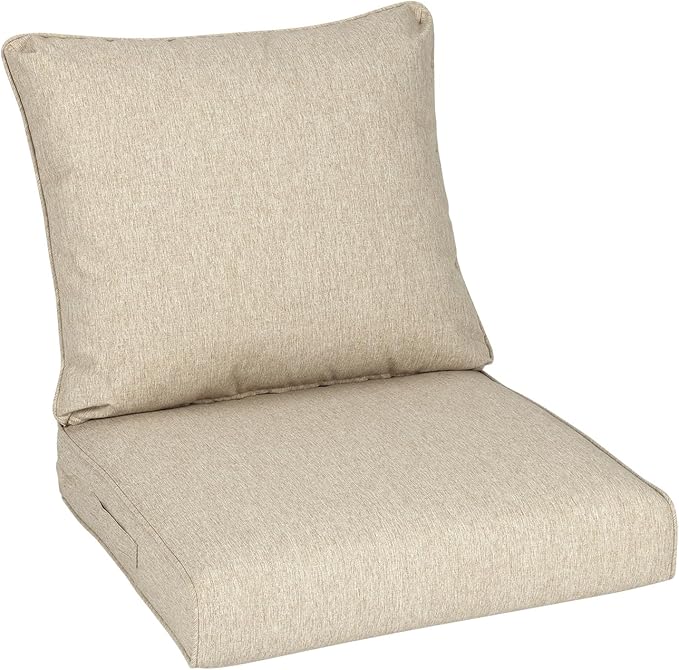 Aoodor 25" x 25" Patio Deep Seat Cushion Set, Water Resistant & Fade Resistant Outdoor Furniture Cushions with Adjustable Straps for Patio, Deck, Garden, Brown