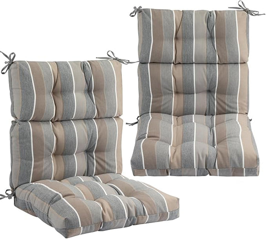 Outdoor High Back Chair Cushions Set of 2,Reversible Lawn Chair Cushion 44 x22 inch,Water Resistant Tufted Adirondack Chair Cushion,for Garden Rocking Chair,Patio Furniture(Gray Stripe)