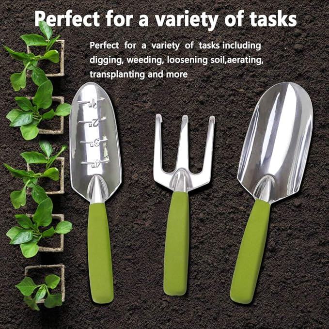 Garden Tools Set with 3 Aluminum Gardening Tools, 1 Pruning Shear, 1 Mister Spray Bottle, 1 Foam Kneeler，1 Garden Gloves with Claws and 1 Gardener Bag, Gifts for Mom Dad