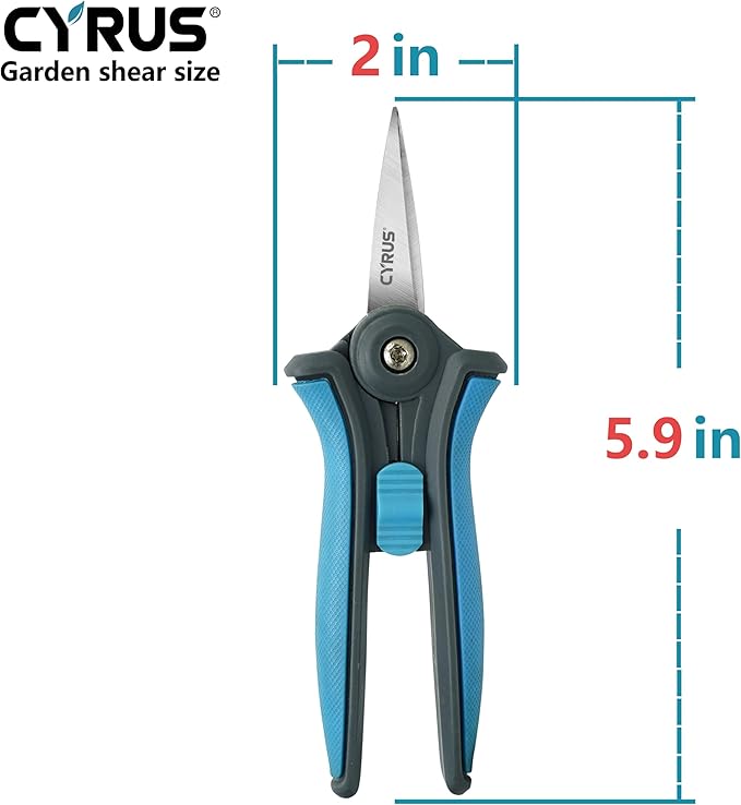 CYRUS 6”Garden Scissors Small Pruning Shears with Straight Blades,Hand Pruners for gardening,Micro-tip Floral Flower Shears Stainless Steel,Blue