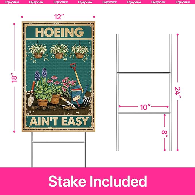 Funny Garden Sign with H Stake 12"x18" Vintage Big Sign for Outside Greenhouse Corrugated Plastic Yard Decor Gardening Gifts for Women
