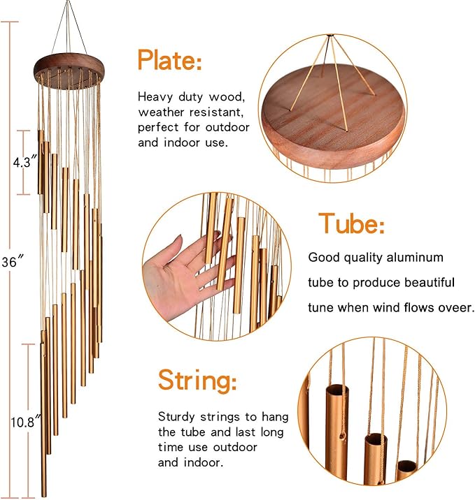 Wind Chimes for Outside,Memorial Windchimes Outdoor Clearance,36 inches Memorial Wind Chimes with S Hook for Home Garden Decoration