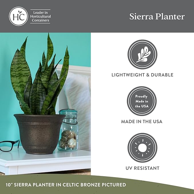 The HC Companies Sierra Round Self-Watering Pot - Lightweight Plastic Planter for Herbs & More - Durable Plant Pots for Indoor Plants & Outdoor Plants (13” Rustic Redstone, Pack of 2)