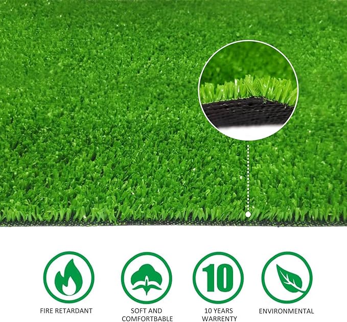 Realistic Artificial Grass 4 FT x 13 FT Green Synthetic Turf Rug Fake Grass Mat Indoor Outdoor Lawn Landscape for Garden, Balcony, Patio with Drainage Holes & Rubber Backing