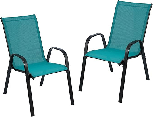 Stackable Outdoor Patio Dining Chairs with Backrest/Armrests for Lawn Garden Balcony Deck Camping-Set of 2 Or 4 (2, Turquoise)