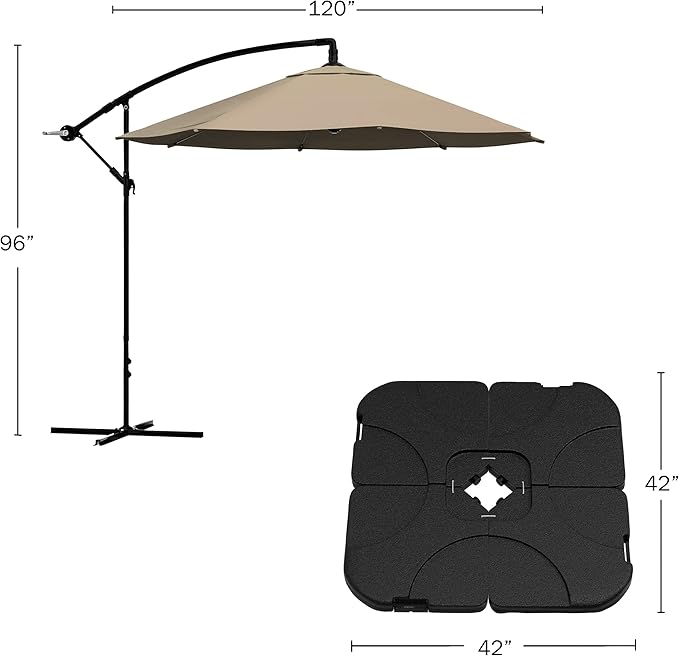 10 Ft Offset Cantilever Patio Umbrella - Fade-Resistant Shade Umbrella Outdoor Patio Canopy with Cross Base for Garden, Lawn, Deck, Yard or Pool by Pure Garden (Sand)