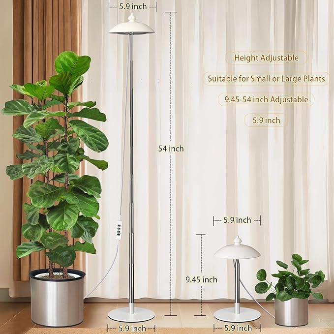 LED Floor Grow Lights for Indoor Plants, Corner Stand Full Spectrum Plant Growing Lamp, 10 Dimmable Levels Auto 3/6/9/12H Timer Grow Light, Height Adjustable for Large Tall Plants (Have Base)
