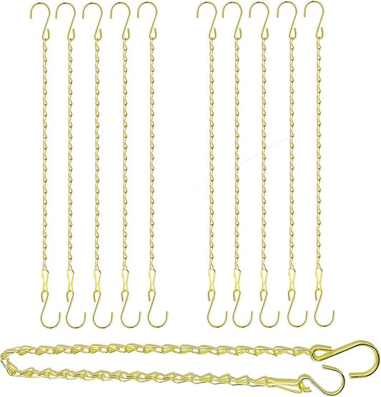 RIFNY Gold Chain for Hanging Plants, 24 Inch Small Plant Chains for Hanging Baskets Kits with Hooks for Bird Feeders Planters Billboards Lanterns Wind Chimes Ornaments Outdoor/Indoor Use (10 PCS)