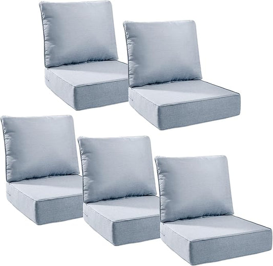 6" Thick Outdoor Cushions 24x24x6, 5-Set Deep Seat Patio Cushions with Removable Cover, Waterproof & Fade Resistant Replacement for Wicker Chair, Loveseat, Sofa - Baby Blue