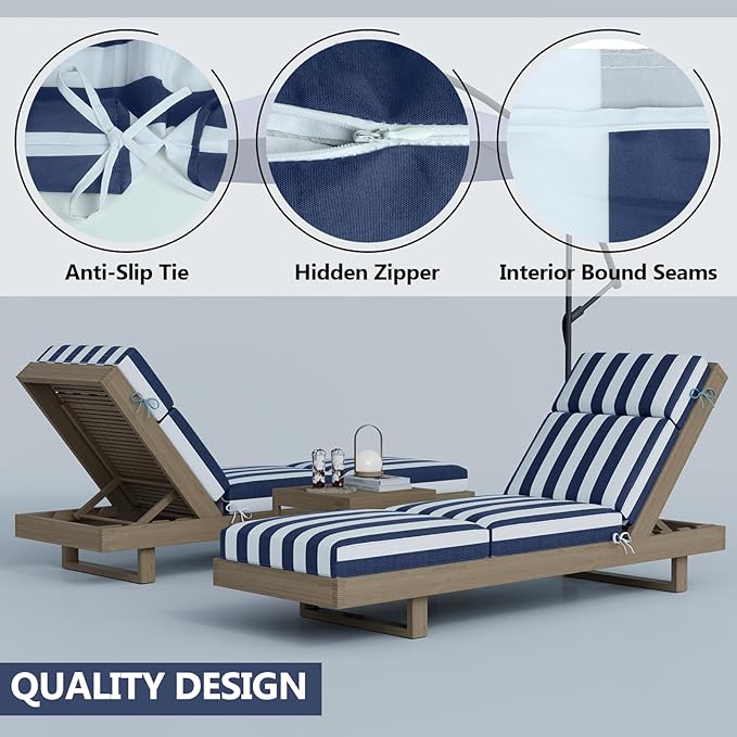 4 Pcs Chaise Lounge Cushions Outdoor, 72 x 21 x 4 Inch Lounge Chair Cushions for Outdoor Furniture - Waterproof Lounge Patio Replacement Cushion, 4In Fade-Resistant ThickPatio Chaise Lounge Cushion
