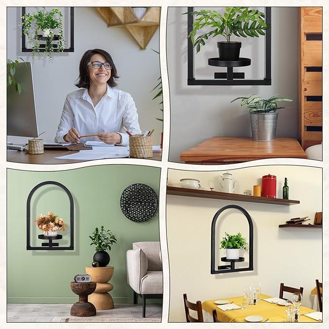 4 Pcs Wall Plant Holder Wall Planters for Indoor Plants Metal Window Planters Shelves Picture Frame for Indoor Outdoor Living Room Balcony Garden (Arch Style)