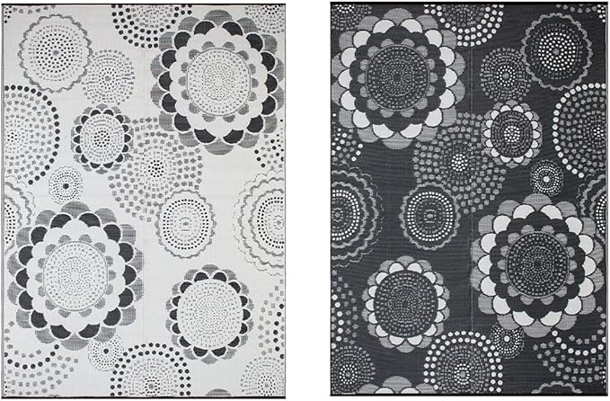 Reversible Outdoor/Indoor Plastic Rug,Easy to Clean and Fold,Perfect for Garden, Patio, Picnic, Decking-（Grey，8x10Ft）