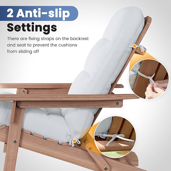 Amopatio Adirondack Chair Cushions 4" Thick Set [2-Pack] - Outdoor Cushions for Patio Furniture, Contoured Design with Anti-Slip Straps & Water-Resistant Fabric for Adirondack Chairs, Light Gray