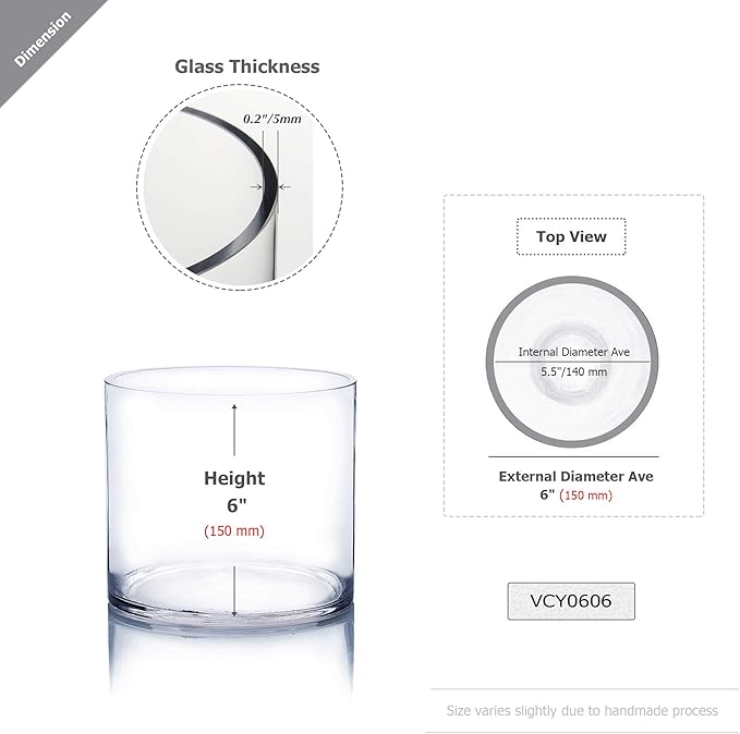 WGV Cylinder Vase Bulk, Width 6", Height 6", Clear Glass Container Terrarium Candle Holder for Wedding Centerpiece, Party Event, Home Office Decor, 6 Pieces