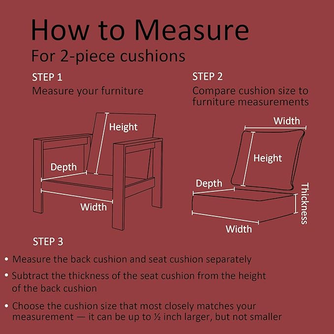 24"x27.5" Outdoor Deep Seat Patio Cushions Set of 2, Deep Seat Bottom Resilient Foam Filling Water-Resistant Stain-Resistant UV Resistant Weather Resistant with YKK Zippers, Chili