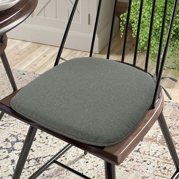 Magpie Fabrics Outdoor/Indoor 17"x16"x2" Chair Cushions with Ties Set of 2, Waterproof All Weather U-Shape Seat Pads Decoration for Patio Garden Furniture Home Office (Dark Grey)