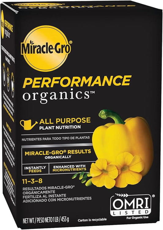 Miracle-Gro Performance Organics All Purpose Plant Nutrition, 1 lb. - All Natural Plant Food For Vegetables, Flowers and Herbs - Apply Every 7 Days For Best Results - Feeds up to 200 sq. ft.
