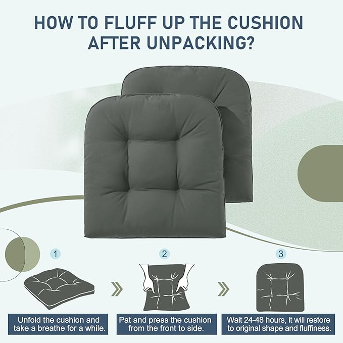 downluxe Outdoor Chair Cushions Set of 2 for Patio Furniture, Waterproof Tufted Overstuffed Patio Furniture Cushions, Memory Foam Outdoor Seat Cushion, 19" X 19" X 5", Dark Grey