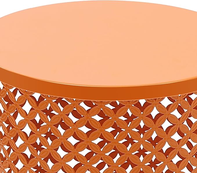 2PCS Outdoor Side Table, Heavy Duty Metal Frame Side Table Decorative Garden Stool Modern End Table Round Coffee Table for Patio Gardens Balconies Cafes (Orange)