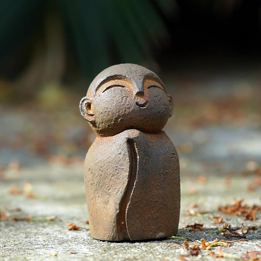 OwMell Japanese Jizo Monk Statue, Buddha Jizo Figurine Memorial Aquarium Statue Ornament - Praying Iron