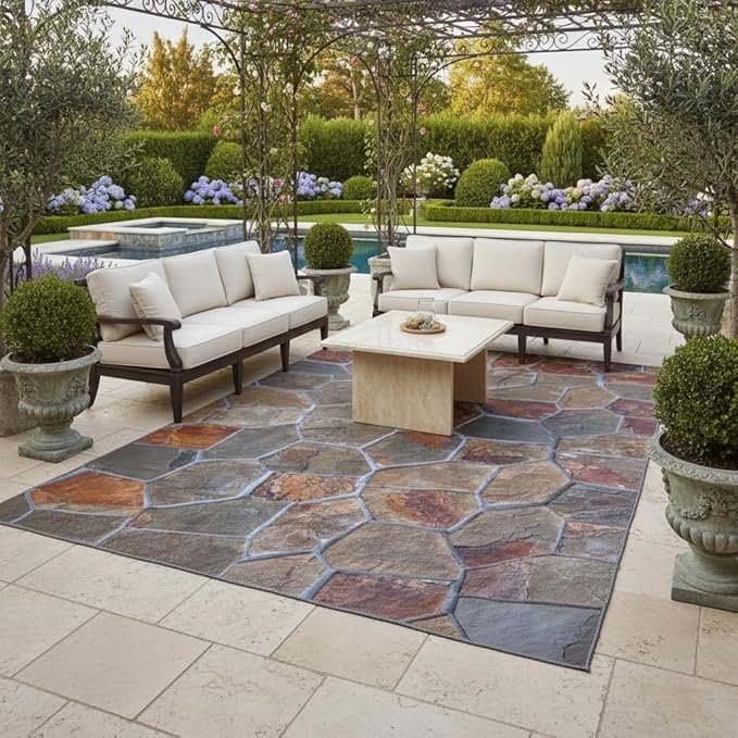 Rustic Distressed Grey Brown Rock Stones Texture 2x6 Outdoor Area Rug for Garden Backyard Balcony Patio Camping Deck Pool Floor Mats Non Slip Washable Waterproof Thin Indoor Outside Carpets