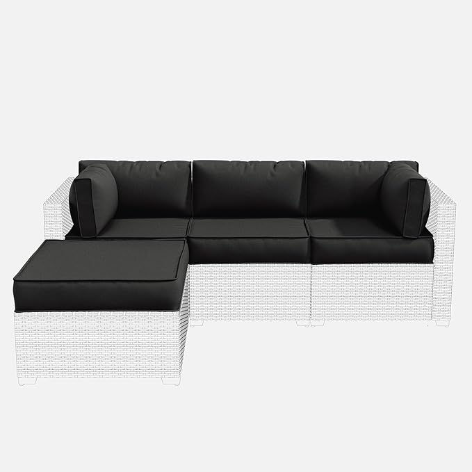 Patio Furniture Cushions, Replacement Outdoor Cushions for 4-Seat Patio Furniture, Waterproof Cushions for Outdoor Sectional Sofa Couch, Black