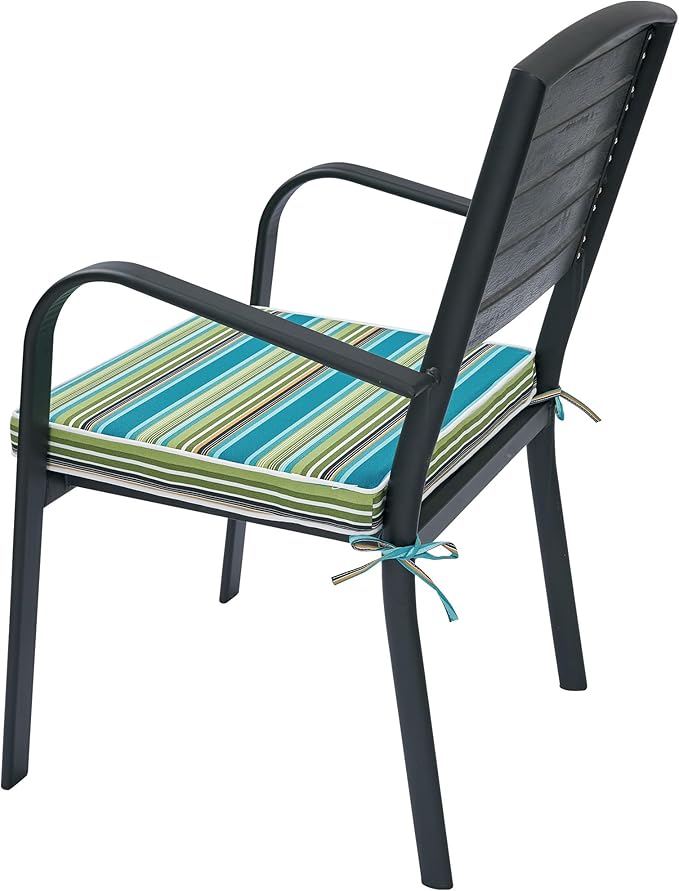 FUNHOME Indoor/Outdoor Chair Cushions Set of 2, 18 x 18 x 2.5 Inch Square Corner Outdoor Cushions for Patio Furniture,2 Packs Patio Chair Cushions with Ties-Green Stripe