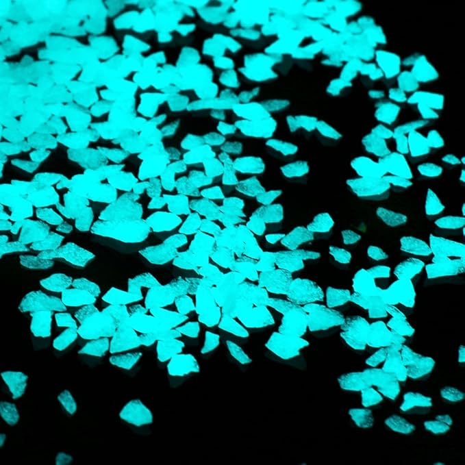 Shiny Stone Glow in The Dark Aquarium Neon Gravel Sand, Decorative Rocks for Fish Tank and Fairy Garden, Home Dec,305g/0.67lbs (3-5mm, Aqua)