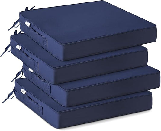 Outdoor Chair Cushions Set of 4 -Waterproof Outdoor Seat Cushions for Patio Furniture, Patio Chair Cushion with Handle and Ties, Square Out Door Chair Pads,17" x 16" x 2",Navy Blue