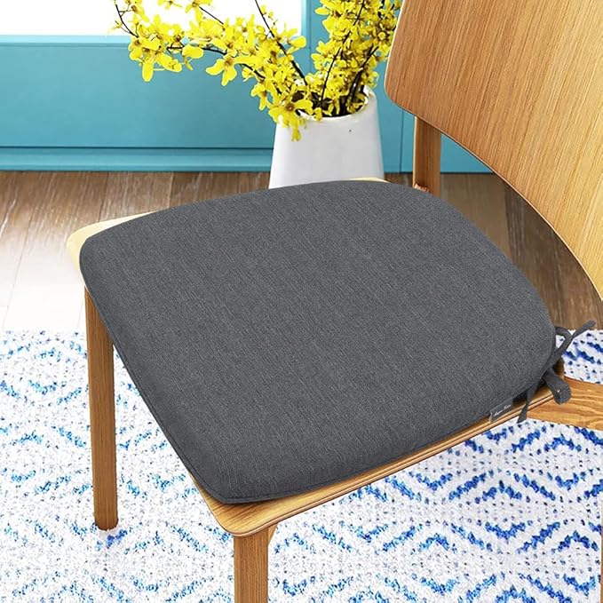 Magpie Fabrics 17"x16"x2" U-Shape Chair Cushions with Ties 4 Count, Outdoor Indoor Waterproof All Weather Seat Pads Decoration for Patio Garden Dining Office - Dark Gray