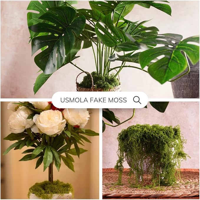 Fake Moss for Potted Plants Indoor, 7OZ Green Moss for Crafts - Realistic Faux Moss Decor for DIY, Terrariums, Fairy Gardens & Table Centerpieces - Craft Moss for Home Decor (Natural Green)