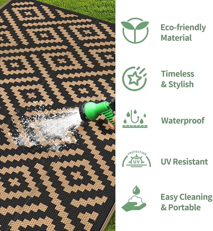 Retro Floral Textured Waterproof Outdoor Area Rug for Patio Deck Porch Balcony Garden Navy Blue Red Orange Washable Outside Large Thin Carpet 10x12 Farmhouse Entrance Hallway Non Slip Quick Dry Mat