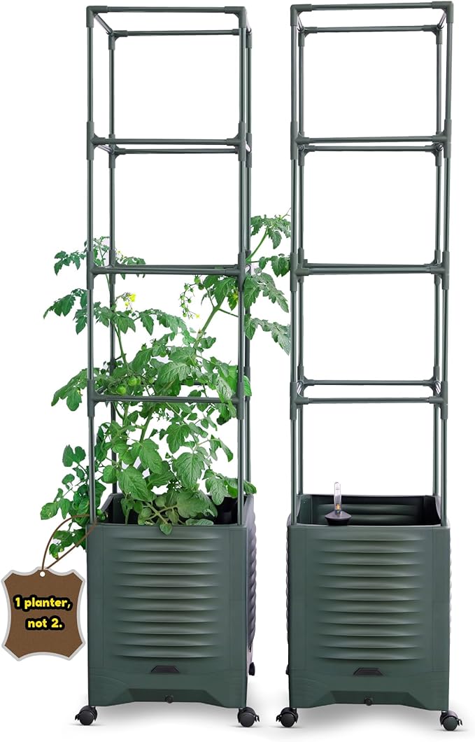 Raised Garden Bed Tomato Planter Trellis for Garden Planter for Tomato Pots for Growing Tomatoes Box Outdoor 55" Self Watering Metal Trellis-Second-Generation Launch-1-Pack Plant Pot – NOT a Set of 2