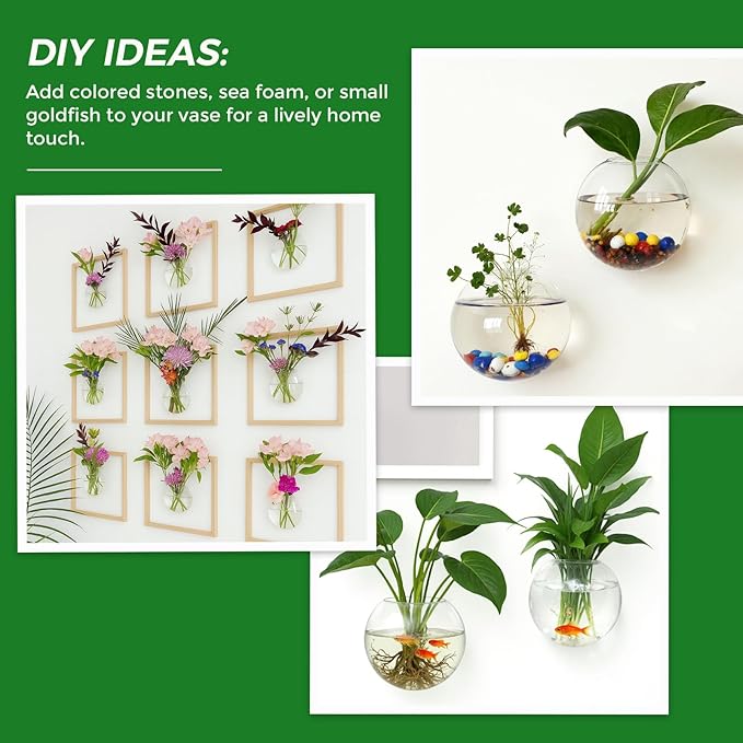 DomeStar 4PCS Wall Vases, Wall Mounted Hanging Glass Vases Clear Planter Terrarium Station for Hydroponics Plants Propagation Home Office Living Room Decor