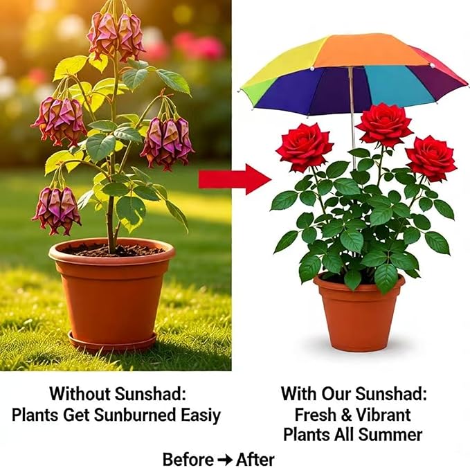 3 Pack Upgraded Plant Umbrellas for Outdoor Plants, 26" Larger Garden Plant Umbrella Shade with Adjustable Angle, 43.4" Higher Sun Shade for Plants, Potted Plant, Garden Beds
