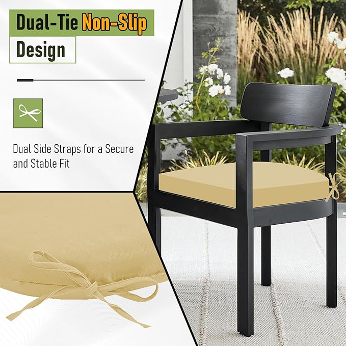 Basic Beyond Outdoor Chair Cushions Set of 4, Outdoor Cushions for Patio Furniture, Water Resistant Patio Chair Cushions with 2 Ties, 17x16x2, Khaki
