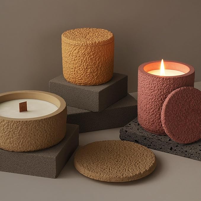 Storage Boxes with Lids - Creative Silicone Molds Set, Concrete Round Stripe Bottle Making Moulds for Storage and Candle Holder (A-Rough)