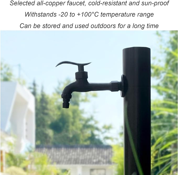 304 Stainless Steel Cylindrical Vertical Garden Water Column,Freestanding Hose Stand with Lock Faucet,Outdoor Antifreeze Faucet Water Dispenser Hydrant Water Feature Fountain, for Irrigation and Wa