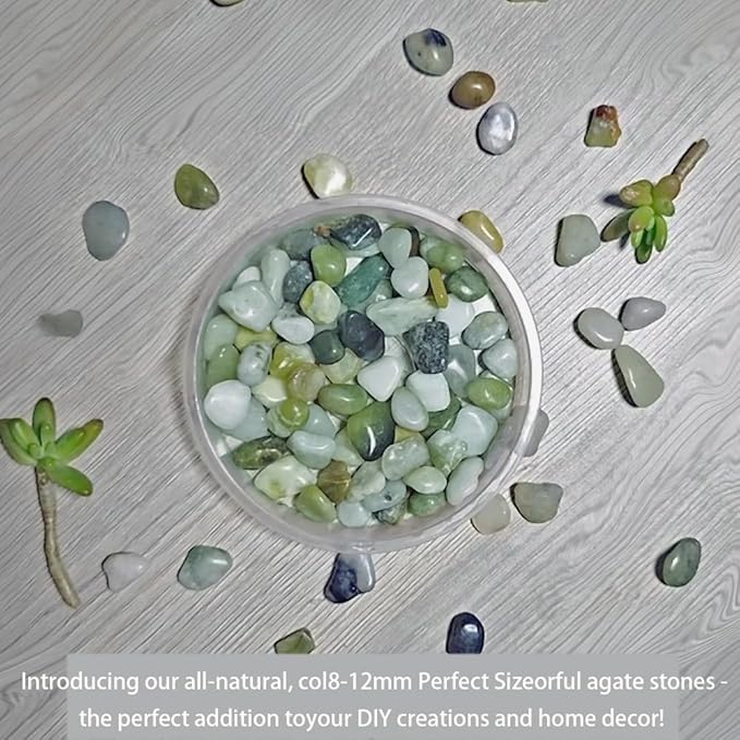 8-12mm Green Agate Stones 5LBS Polished Tumbled Pebbles Crystals Top Soil Hydroponics Rocks for Plants, Fish Tank, DIY Handmade, Home Decor, Vase Filler, Landscaping