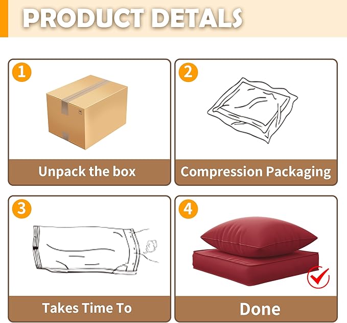 Amopatio Outdoor Chair Cushions 22.5"× 20.3" × 4", Set of 4 with Removable Cover, Waterproof & Fade Resistant seat Cushions for Patio Furniture, Burgundy