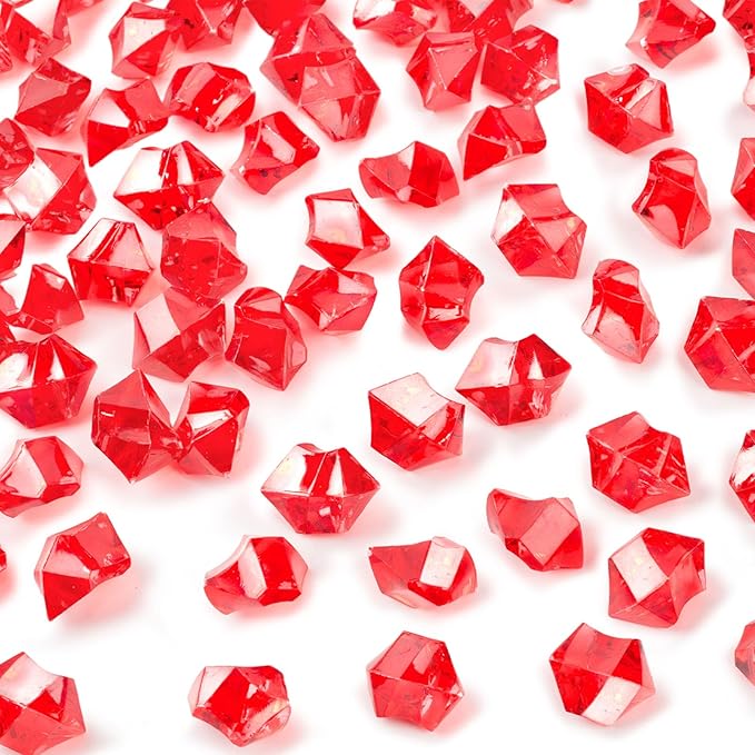 DomeStar Red Fake Ice Rocks, 150PCS Acrylic Gems Crystals Plastic Diamonds Centerpiece for Vase Fillers Wedding Party Table Scatter Valentine s Day Decorations