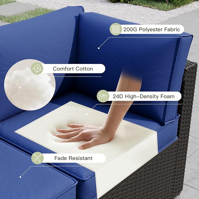 Patio Furniture Replacement Cushions for Outdoor Furniture Set of 4, Patio Sofa Cushions for Outdoor Furniture, 9-Piece Splashproof Fade Resistant Cushions for Outdoor Couch, Navy Blue