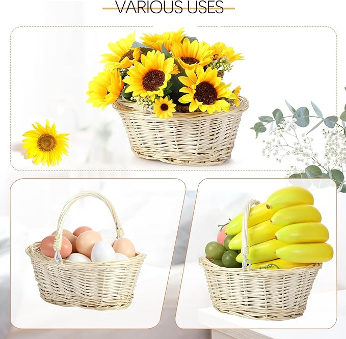 Barydat 6 Pcs Small Wicker Picnic Basket with Handle Flower Girl Baskets Oval Willow Woven Braided Gift Basket for Easter Weddings Baby Shower Home Garden Decor (Beige,9" x 7" x 4")