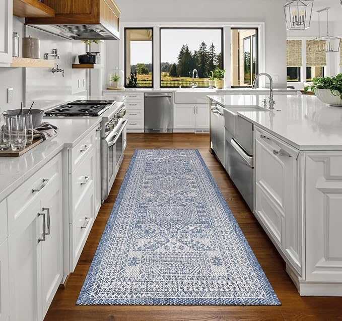 Keen Home Design Terrace Outdoor Runner Rug - 26"x119" Washable Indoor/Outdoor Rug for Patio, Kitchen, Balcony, Beach, Garden, Deck and Porch, Size: 2'2" x 9'11", Force Navy