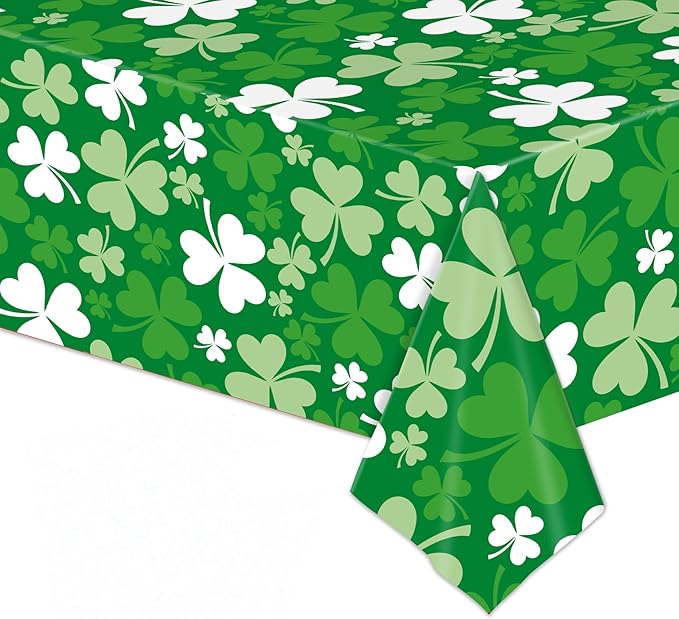 3 Pieces 54 x 108 Inches Valentine's Day, St. Patrick's Day, and Easter Tablecloth Set - Disposable Plastic Table Covers Decorations with Heart, Shamrock, and Bunny Designs for Spring Party Supplies
