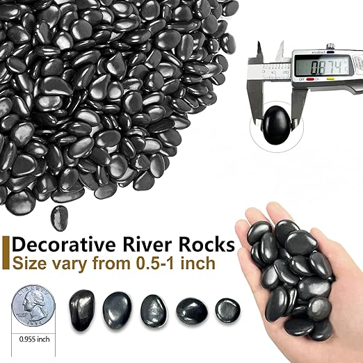 15LB Black River Rocks, 0.5–1.0 inch Pebbles for Indoor Plants, Aquarium Rocks, Fish Tank Gravel, Planters, Decorative Stones for Vase Fillers & Garden Landscaping Highly Polished