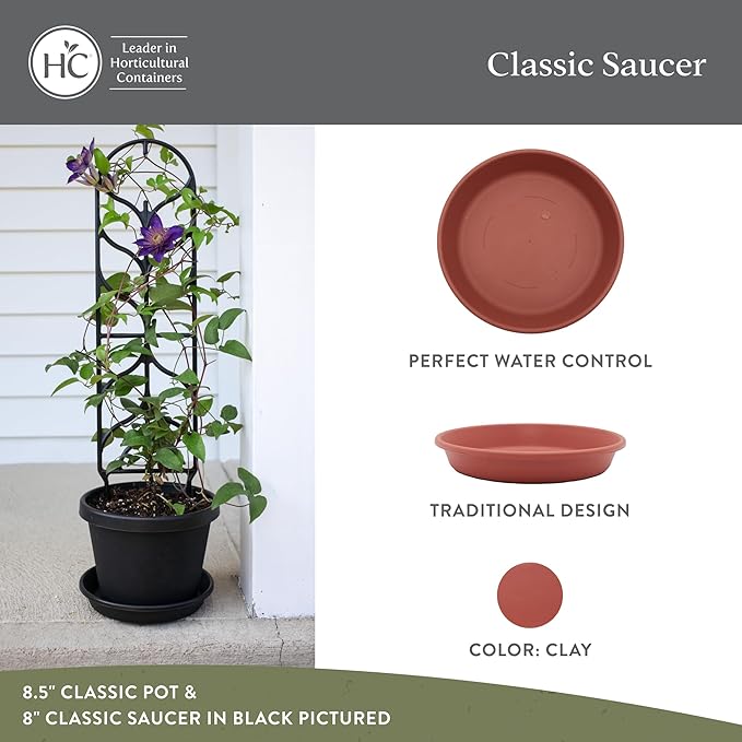 The HC Companies 16 Inch Classic Round Plant Saucer, Lightweight UV-Resistant Plastic Outdoor & Indoor Flower Pot Tray, 2-Pack Plant Pot Trays for Garden & Home Decor, Clay